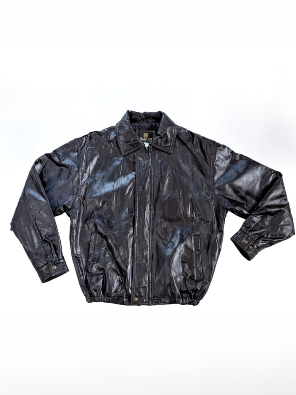 Vintage 90's Haband Black Patchwork Leather Bomber Jacket - Large